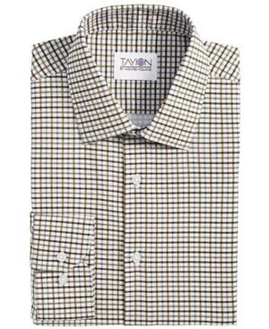 Tayion by Montee Holland Men’s White Black & Gold Plaid Slim-Fit Dress Shirt